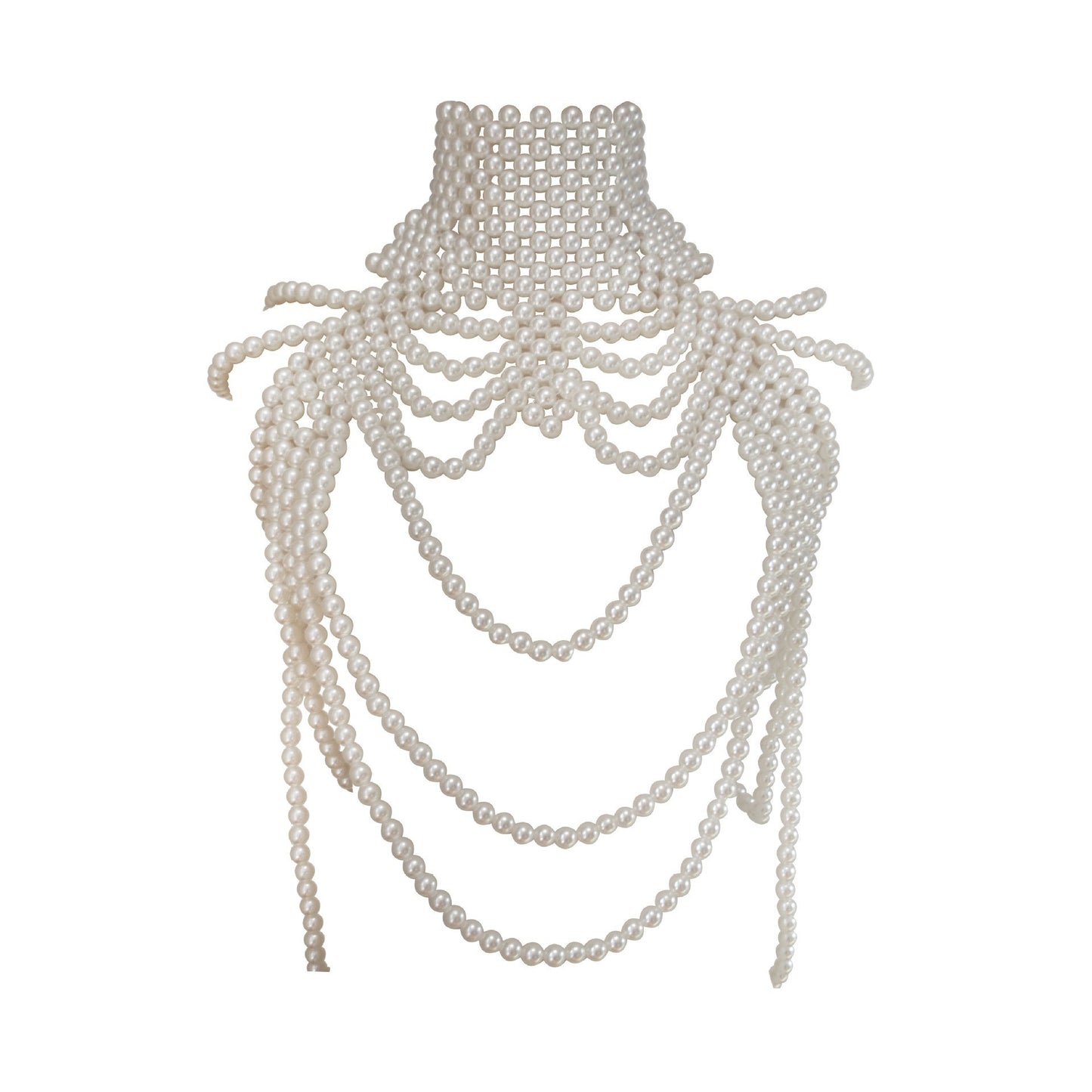 2024 European and American cross-border hot hand-woven fashion pearl chest ornament retro multi-layer tassel choker body chain