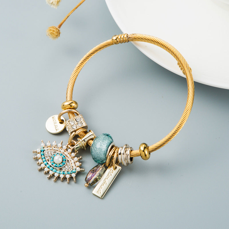 European and American personality DIY devil's eye crystal pendant gold-plated bracelet fashion Internet celebrity temperament bracelet bracelet women