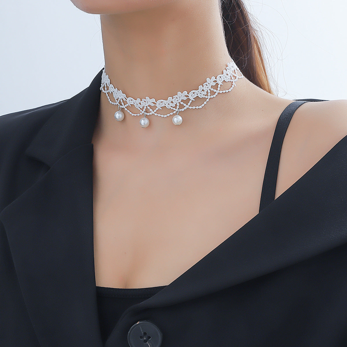 2024 New Sweet Princess Style Pearl Accessories Lace Necklace Korean Version Fashion Versatile Wedding Necklace Collar