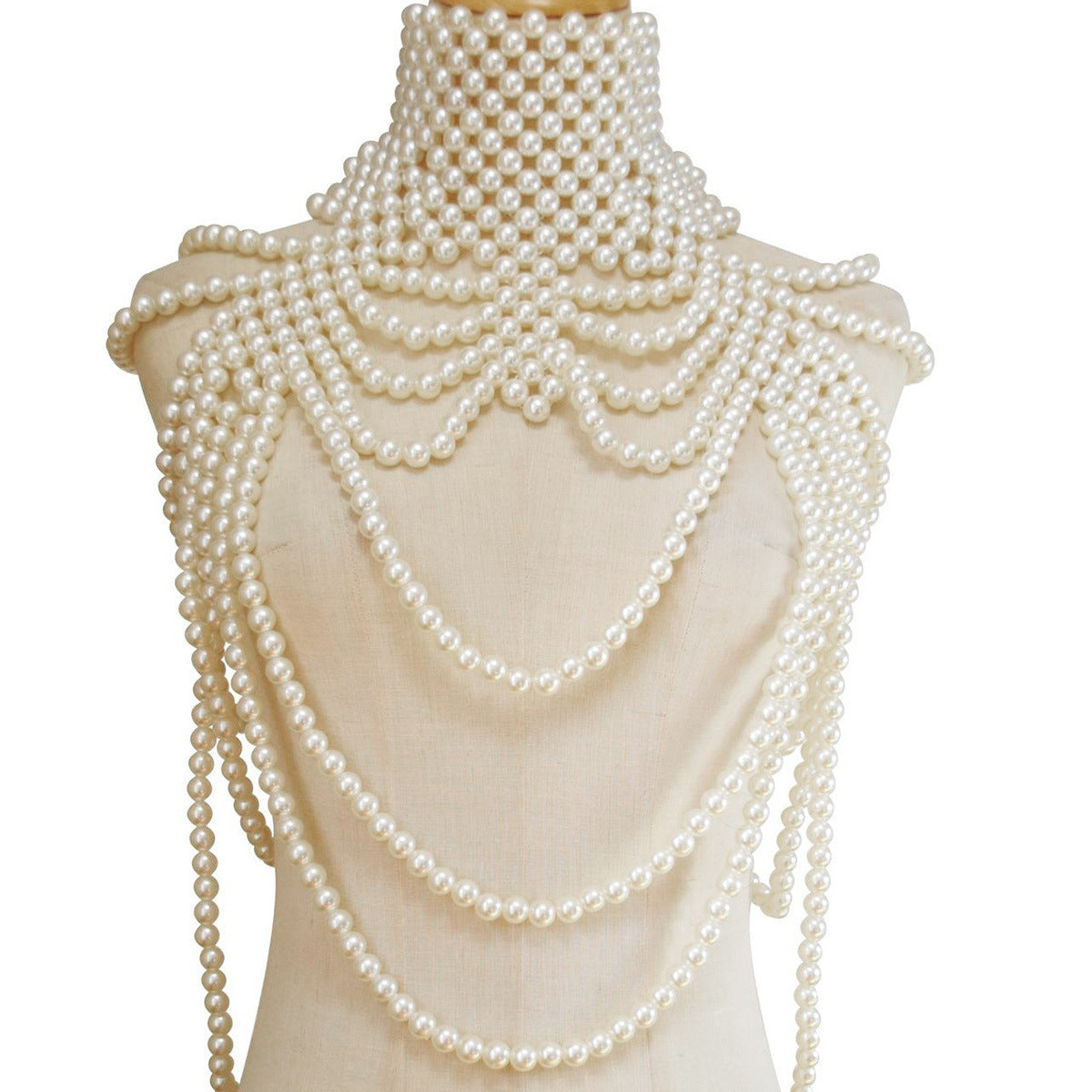 2024 European and American cross-border hot hand-woven fashion pearl chest ornament retro multi-layer tassel choker body chain