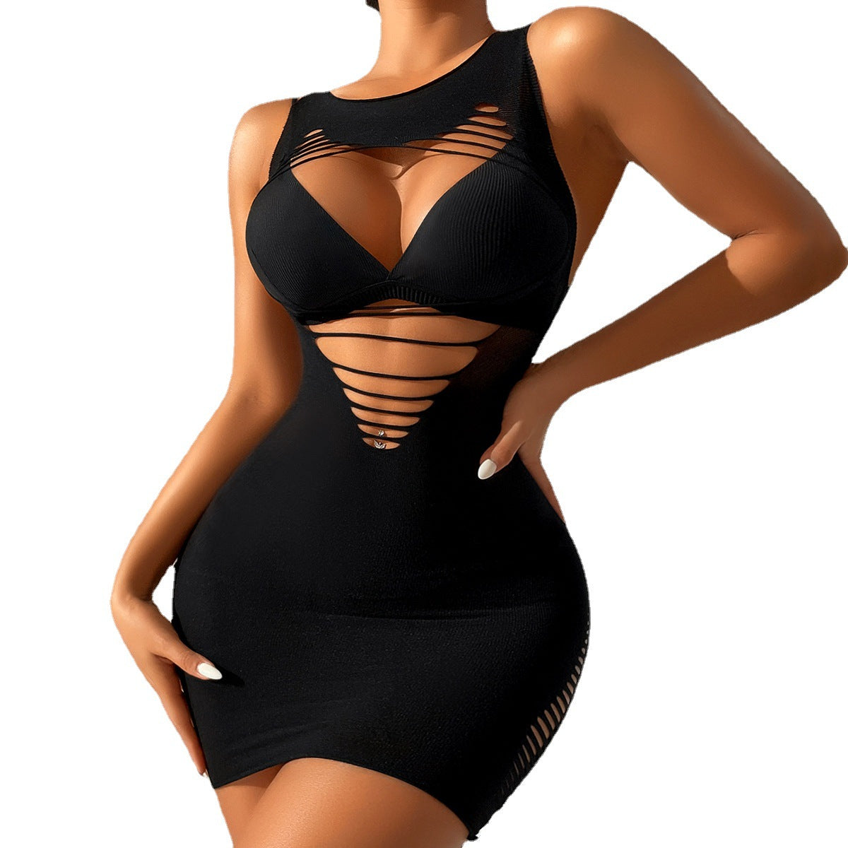 2023 Yuedie new foreign trade European and American sexy hollow tight seductive net clothes sexy bag hip skirt SQ321