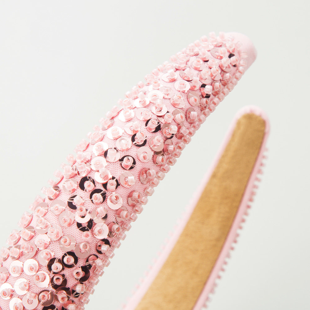 Korean version luxury handmade beaded crystal sequin headband women's simple super glitter wide-brimmed fashion high-end headband hair accessories