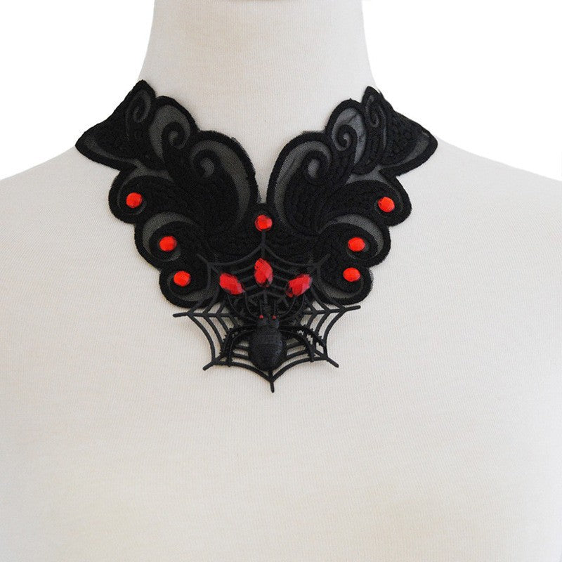 2024 New European and American Clavicle False Collar Fashion Exaggerated Women's Lace Spider Web Halloween Necklace