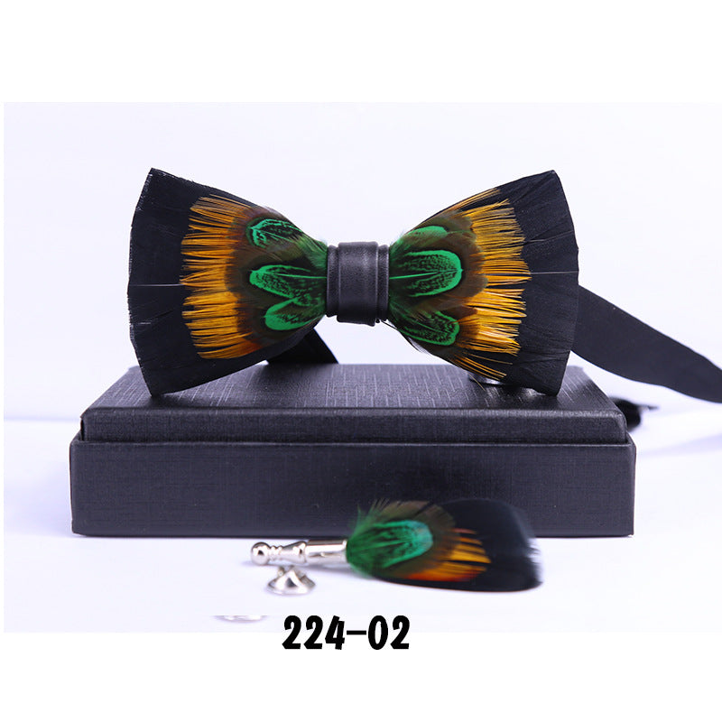men's bow tie yellow feather banquet nightclub wedding groom's shirt on pot wedding banquet bow