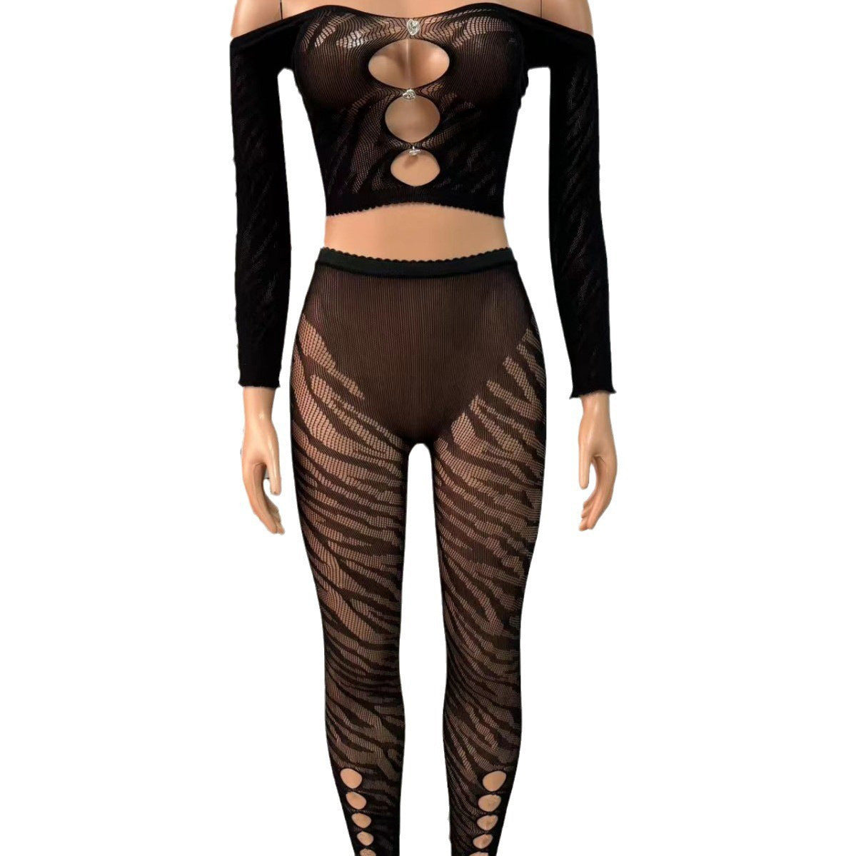Yue Die's new bandeau long-sleeved love buckle high-waisted top with low waist slim sexy long pants YDT034