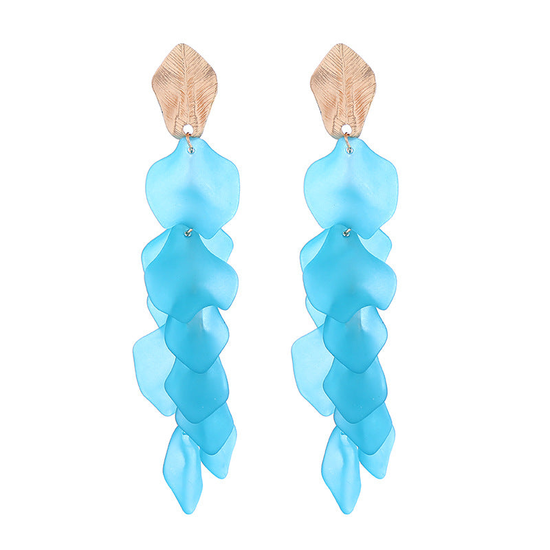 European and American long fashion earrings, versatile petals, leaves, high-end multi-layer floral earrings, Internet celebrity temperament, earrings, women