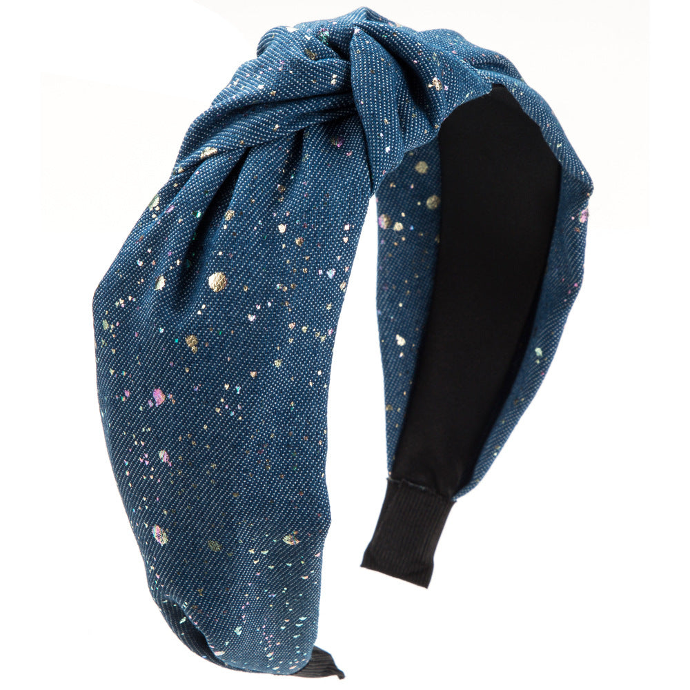 And Ming headbands, fashionable, new denim headbands, creative polka dots, wide knots, high cranial crowns, and outward ornaments