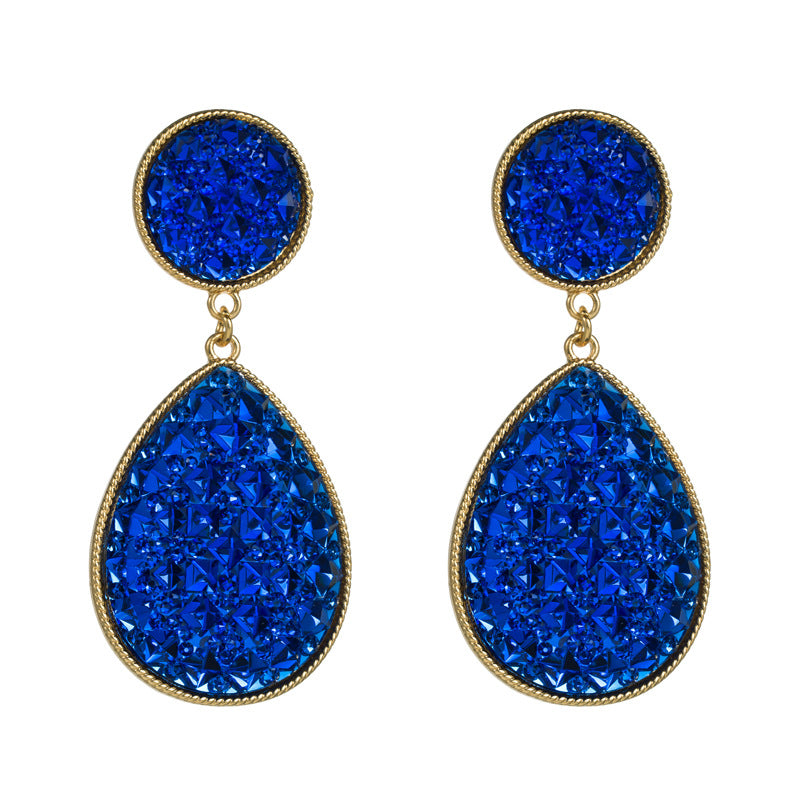 ins style European and American creative geometric water drop long earrings women's frosted earrings set with colored diamonds temperament high-end earrings