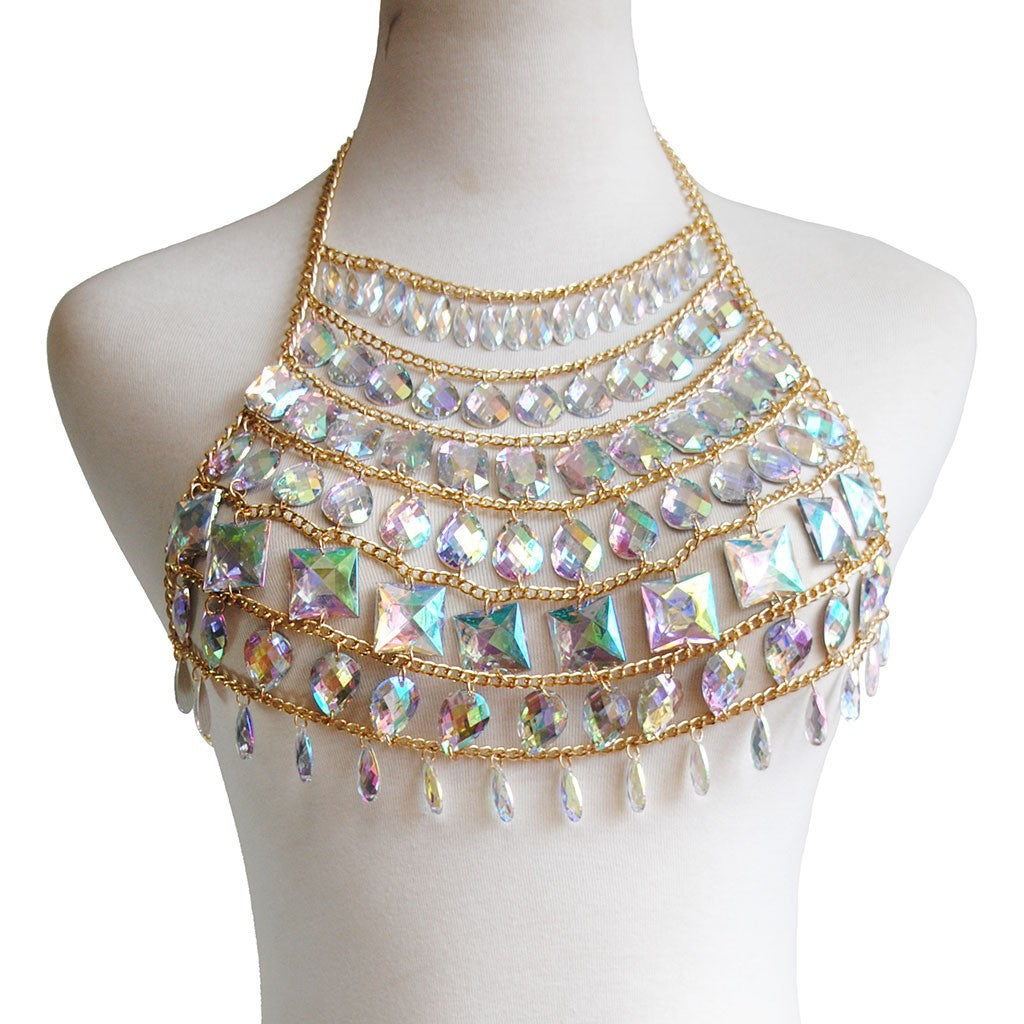 2024 European and American cross-border new hot-selling multi-layer acrylic splicing bra body chain + waist chain sexy body chain