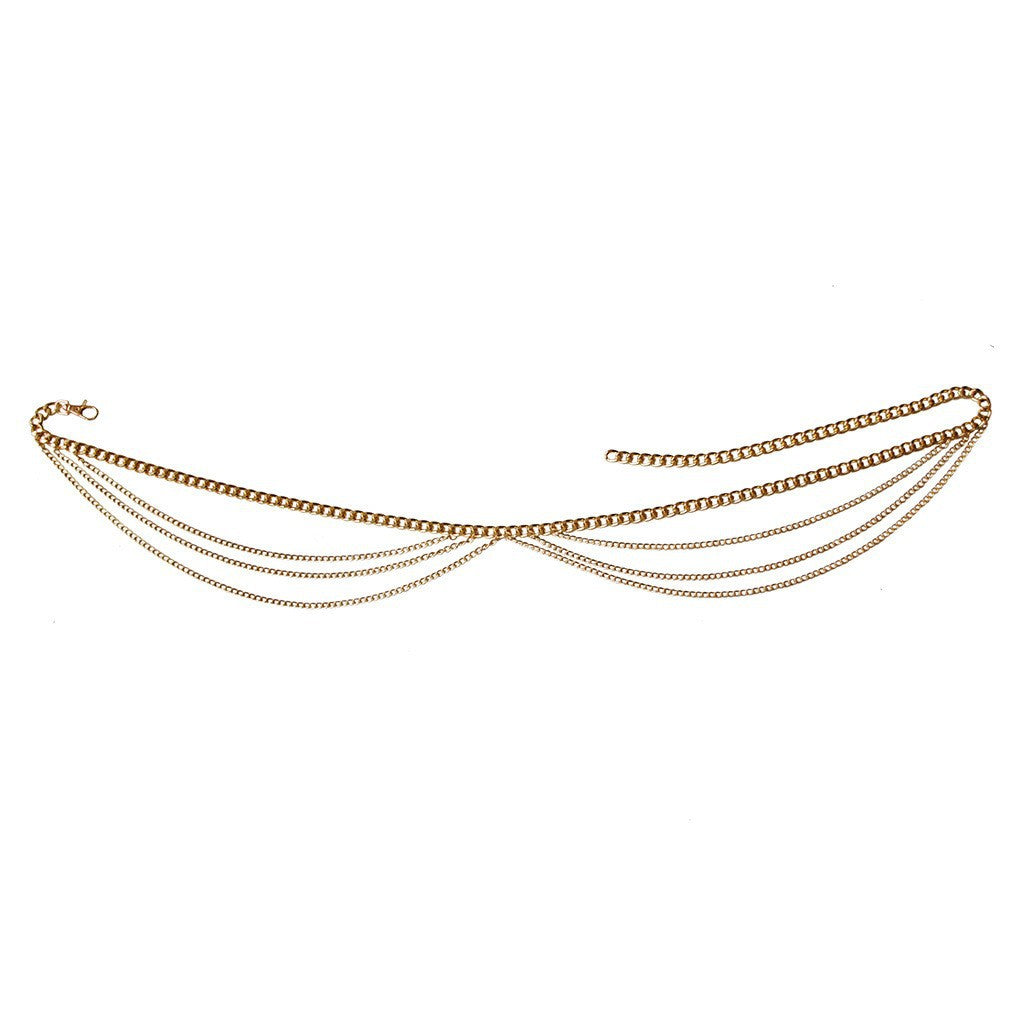 2024 cross-border explosive waist chain, simple chain, body chain, women's fashion, versatile, multi-layer metal waist chain HOT