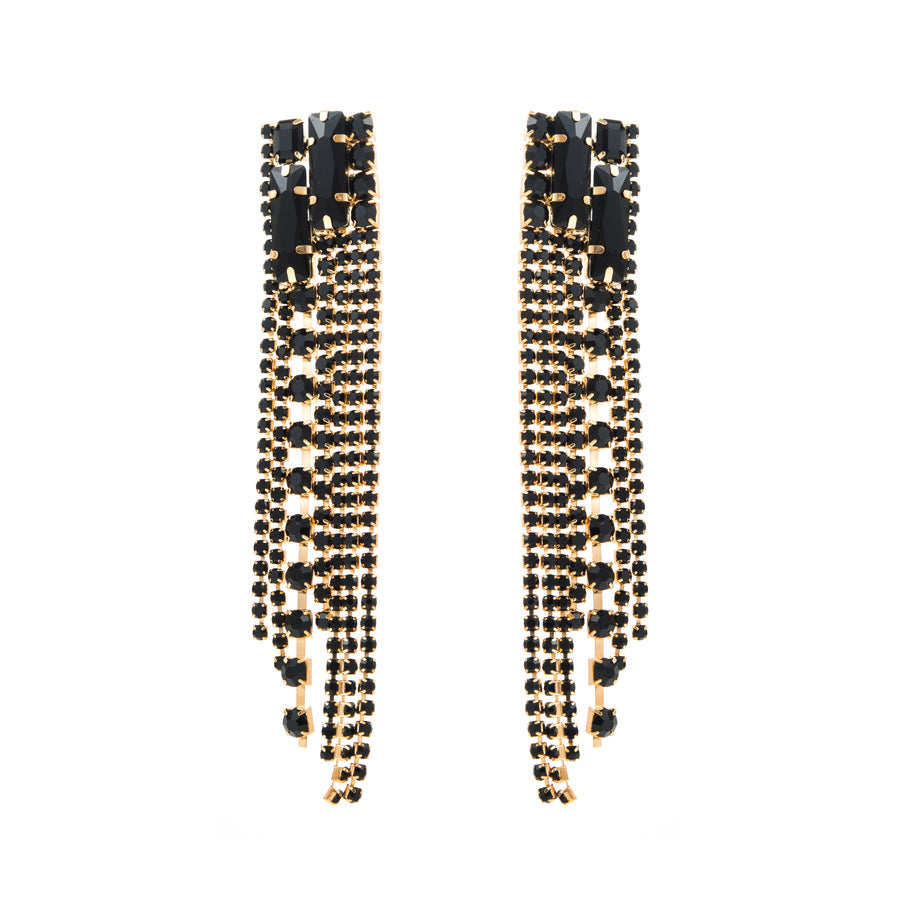European and American fashion, light luxury, super fairy, geometric shape color diamond earrings, women's ZA long color rhinestone tassel banquet earrings