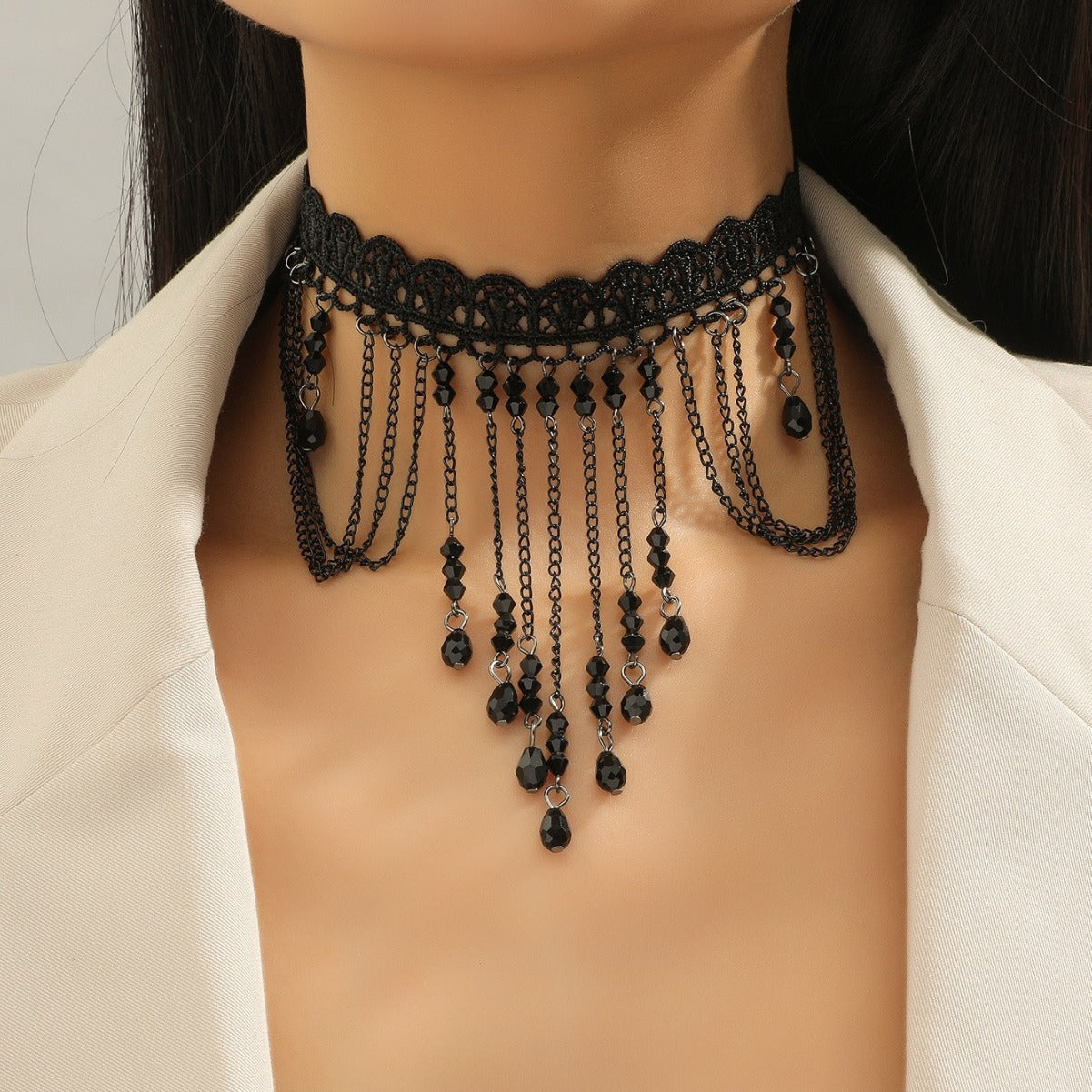2024 new European and American hot sale clavicle chain fashion praise necklace lace necklace black lace handmade jewelry necklace