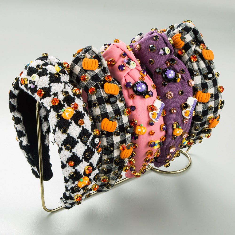 2023 European and American Halloween New Headbands Personality Pumpkin Grimace Decoration Holiday Headband High Skull Top Ball Hair Accessories