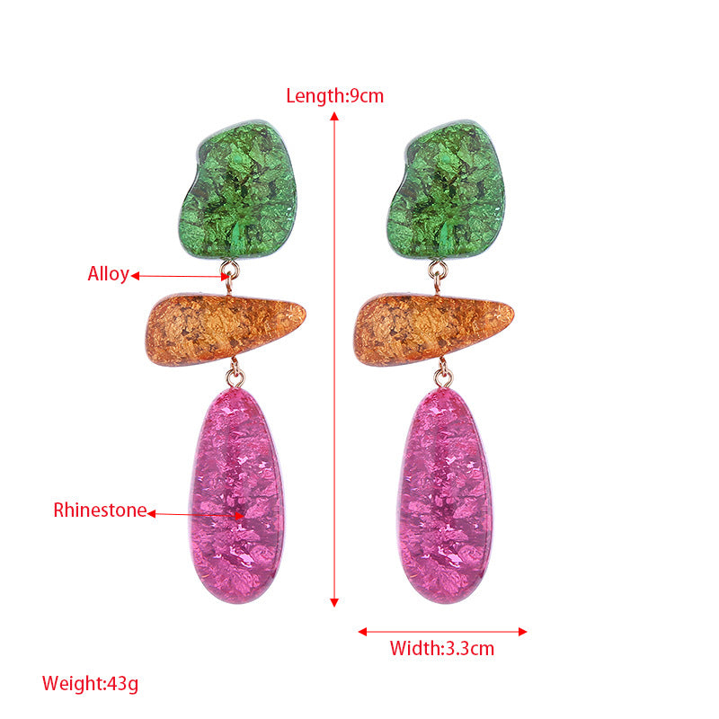 za irregular geometric shape color resin pendant earrings women's european and american fashion multi-layer temperament long earrings earrings