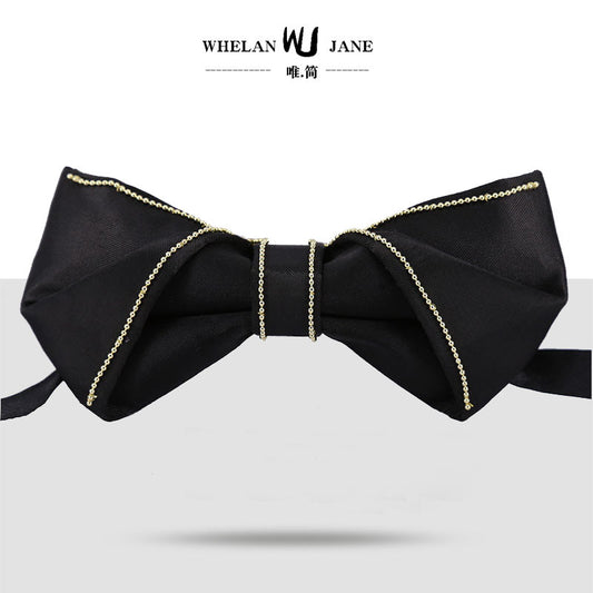 Fashion Formal Wedding Bow Tie Black Gold Chain Accessories Men's Wedding Bow Tie Flower Collar Party Trendy Bow Tie