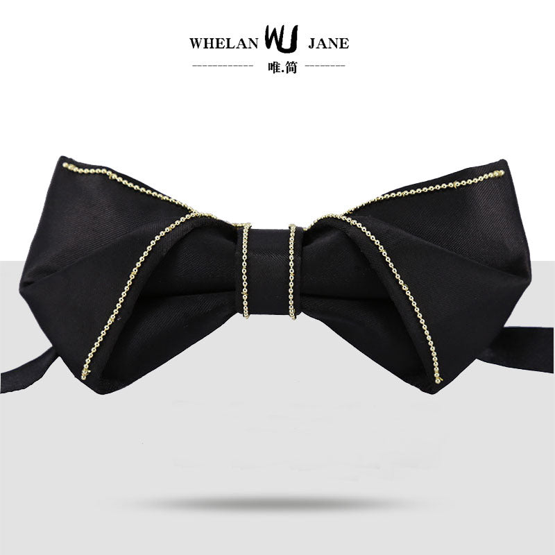 Groom gold necklace bow tie wedding fashion british korean version of the best man bow tie flower black multi-color can be determined