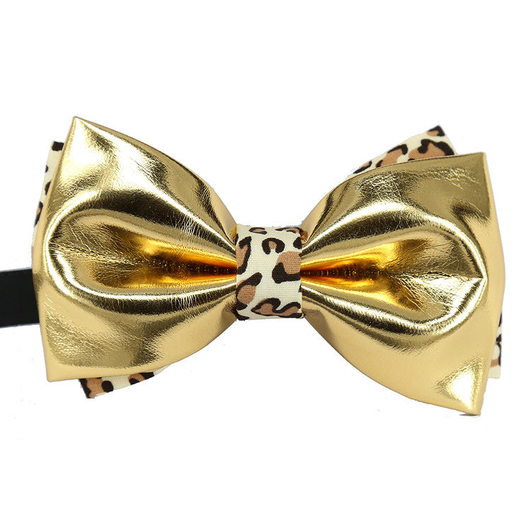 Shining Gold PU Men's Bow Tie Corsage Wedding Party Three-dimensional Bow Tie Gold Silver Black Multicolor