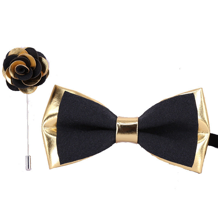 Shining Gold PU Men's Bow Tie Corsage Wedding Party Three-dimensional Bow Tie Gold Silver Black Multicolor