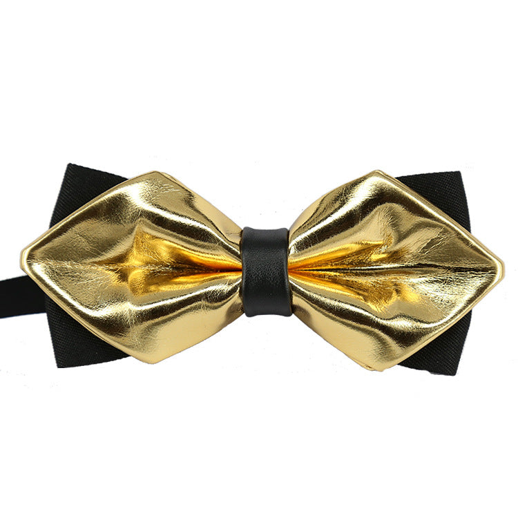 Shining Gold PU Men's Bow Tie Corsage Wedding Party Three-dimensional Bow Tie Gold Silver Black Multicolor