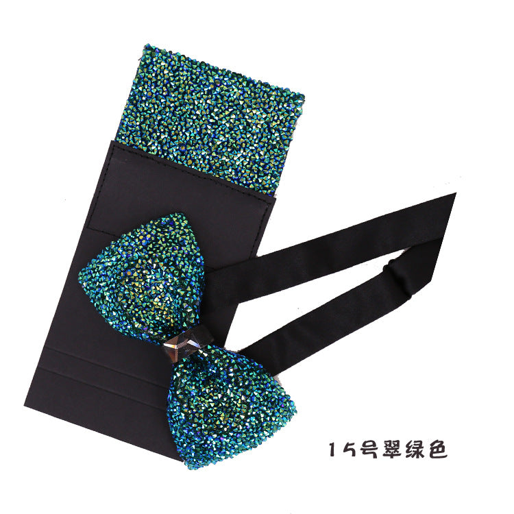 man bow tie crystal rhinestone full banquet nightclub green sparkling diamond wedding groom clay cardboard towel set