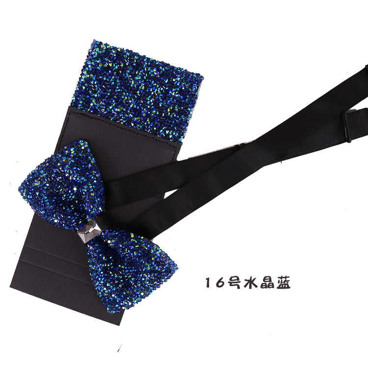 man bow tie crystal rhinestone full banquet nightclub green sparkling diamond wedding groom clay cardboard towel set