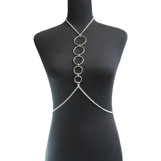 2024 European and American cross-border jewelry personality simple body chain sexy circle neck chest chain body clothing chain HOT