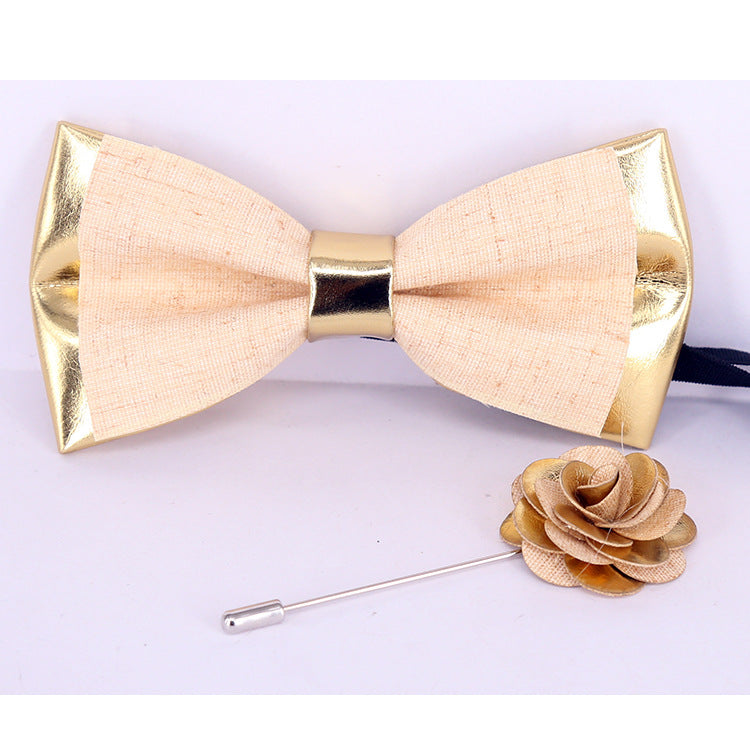 Shining Gold PU Men's Bow Tie Corsage Wedding Party Three-dimensional Bow Tie Gold Silver Black Multicolor