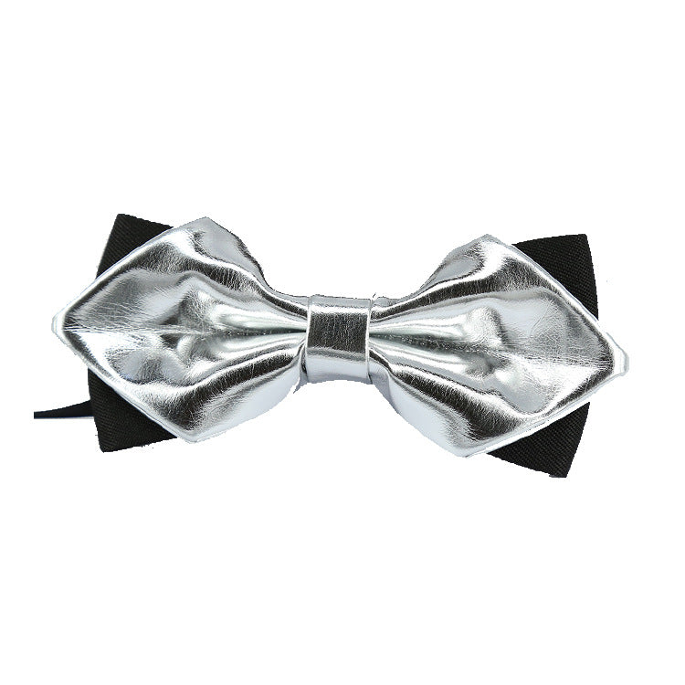 Shining Gold PU Men's Bow Tie Corsage Wedding Party Three-dimensional Bow Tie Gold Silver Black Multicolor