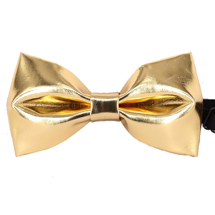 Shining Gold PU Men's Bow Tie Corsage Wedding Party Three-dimensional Bow Tie Gold Silver Black Multicolor