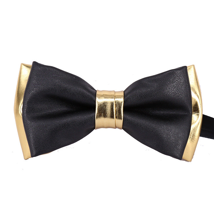 Shining Gold PU Men's Bow Tie Corsage Wedding Party Three-dimensional Bow Tie Gold Silver Black Multicolor