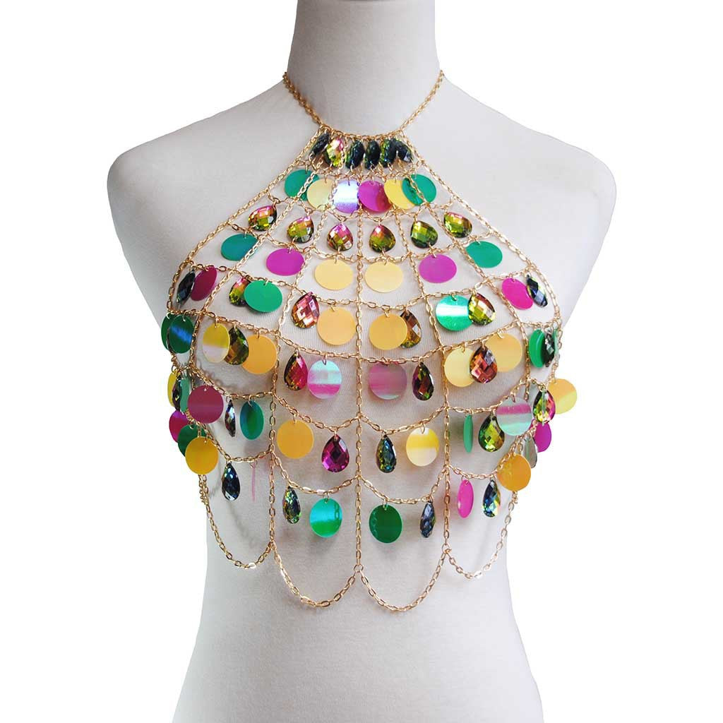 2024 cross-border new accessories fashionable and sexy multi-layer colorful droplet wrap chest body chain versatile women's body chain