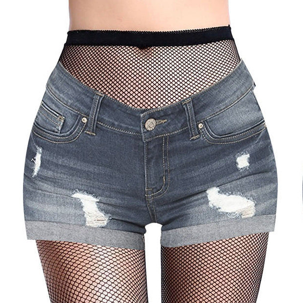 W26 European and American retro small mesh thin mesh torn jeans sexual and emotional stockings fishnet stockings net pants