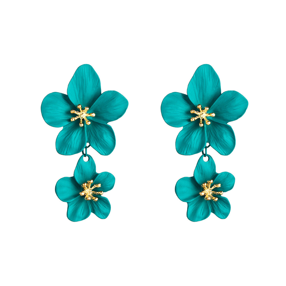 ins korean small fresh flower earrings women's bohemian style multicolor double layer long earrings european and american earrings