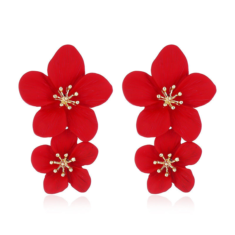 ins korean small fresh flower earrings women's bohemian style multicolor double layer long earrings european and american earrings