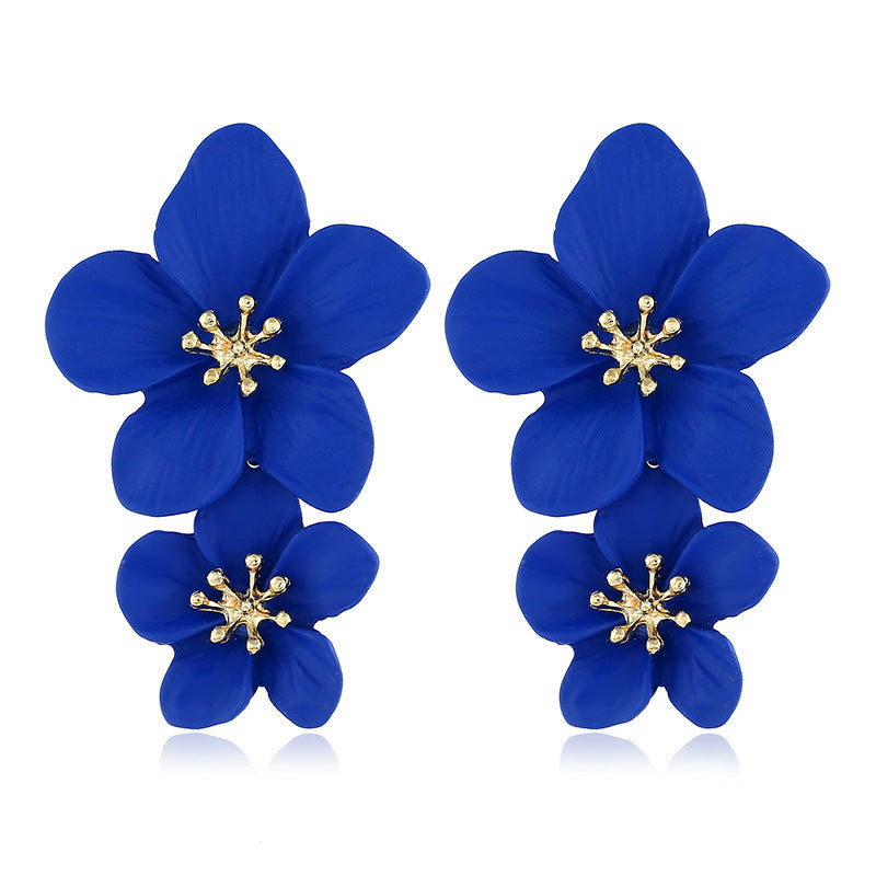 ins korean small fresh flower earrings women's bohemian style multicolor double layer long earrings european and american earrings