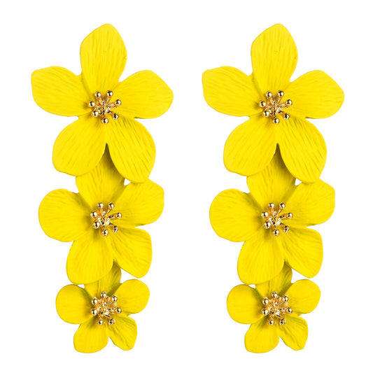 AliExpress explosive multi-layer flower earrings European and American alloy paint earrings fashion ins long earrings earring