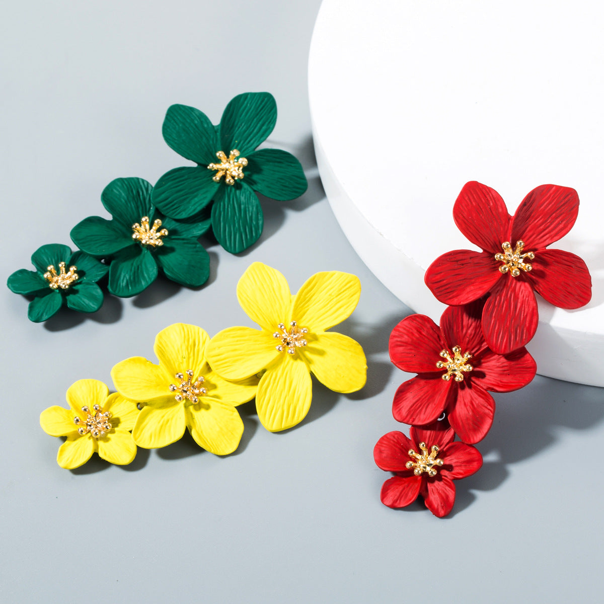 AliExpress explosive multi-layer flower earrings European and American alloy paint earrings fashion ins long earrings earring