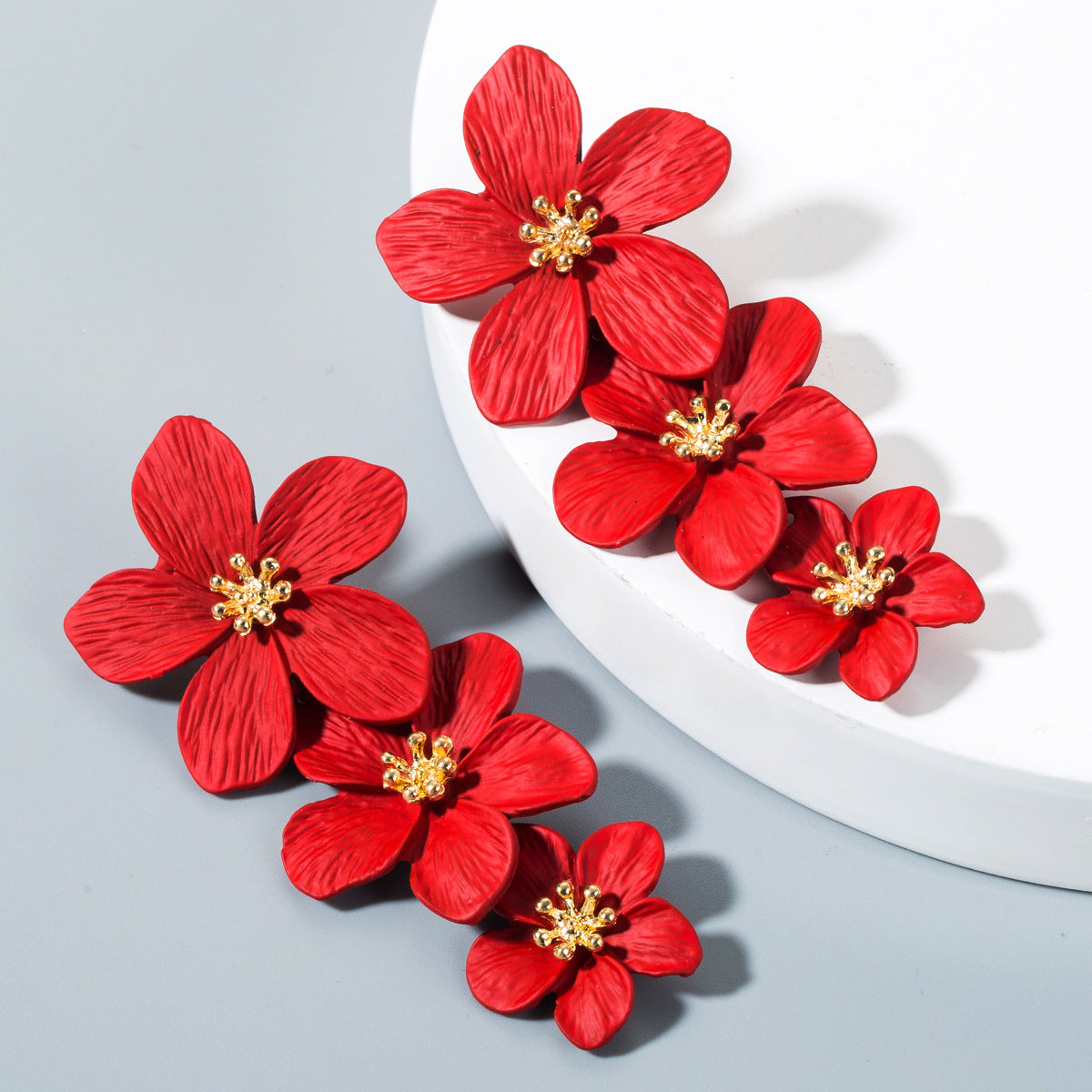 AliExpress explosive multi-layer flower earrings European and American alloy paint earrings fashion ins long earrings earring