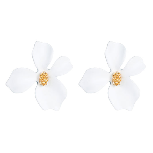 European and American exaggerated earrings, fashion temperament, flower earrings, alloy small fresh petal stud earrings, personality earring