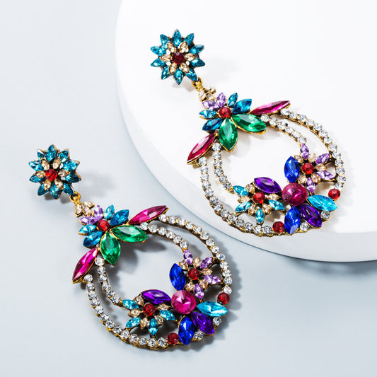 Cross-border supply: new European and American personality color ethnic bohemian earrings women's alloy color rhinestone stud earrings