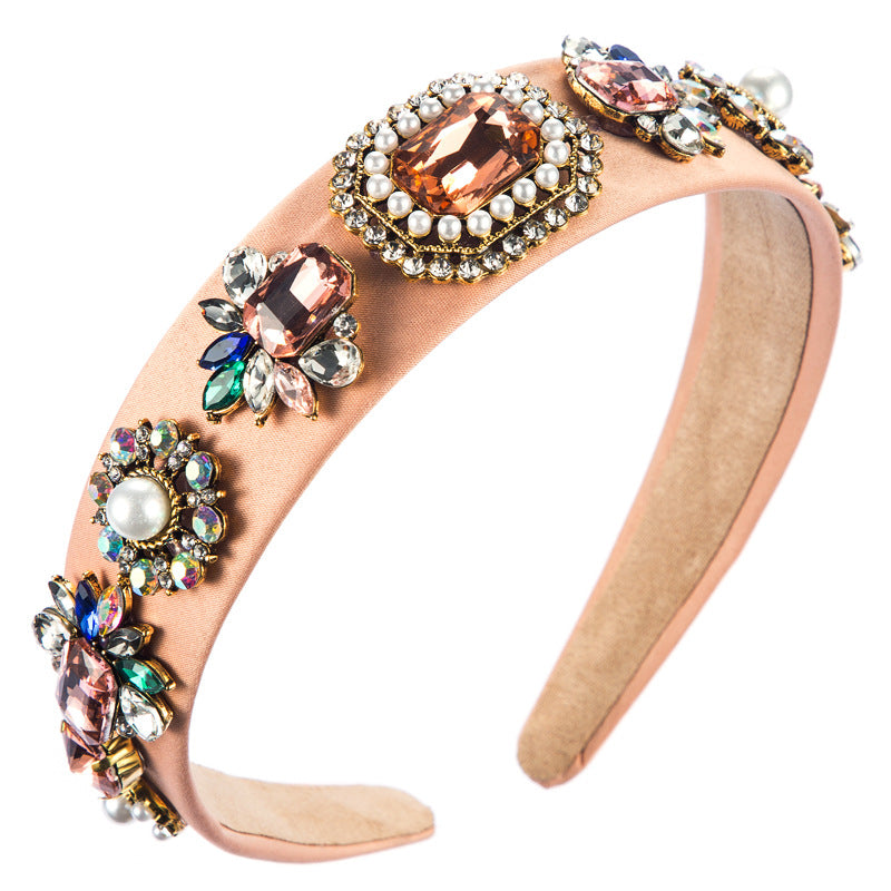 and Ming European and American fashion cross-border spot baroque retro court style pearl headband inlaid with glass diamond hair ornaments wholesale