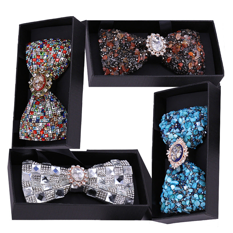 18 color gravel blue crystal bow tie men's wedding wedding colorful stone party suit suit formal collar flower