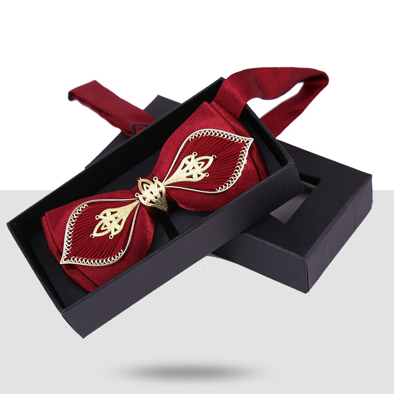 Bow Tie Male Wedding Wedding Groom Dragon and Phoenix Gown Xiuhe Navy Blue Chinese Style Metal Collar Flower Men's Bow