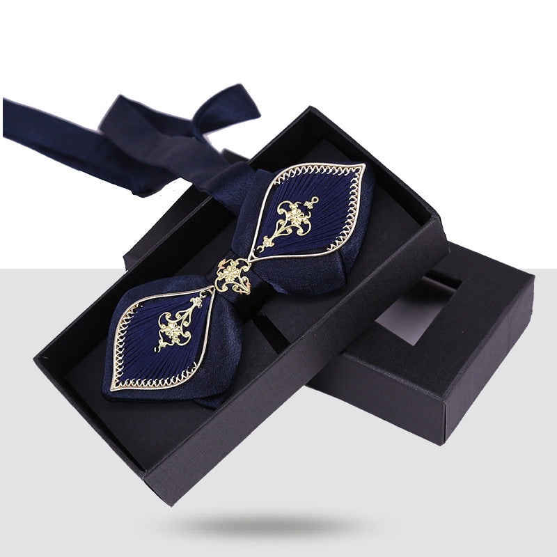 Bow Tie Male Wedding Wedding Groom Dragon and Phoenix Gown Xiuhe Navy Blue Chinese Style Metal Collar Flower Men's Bow