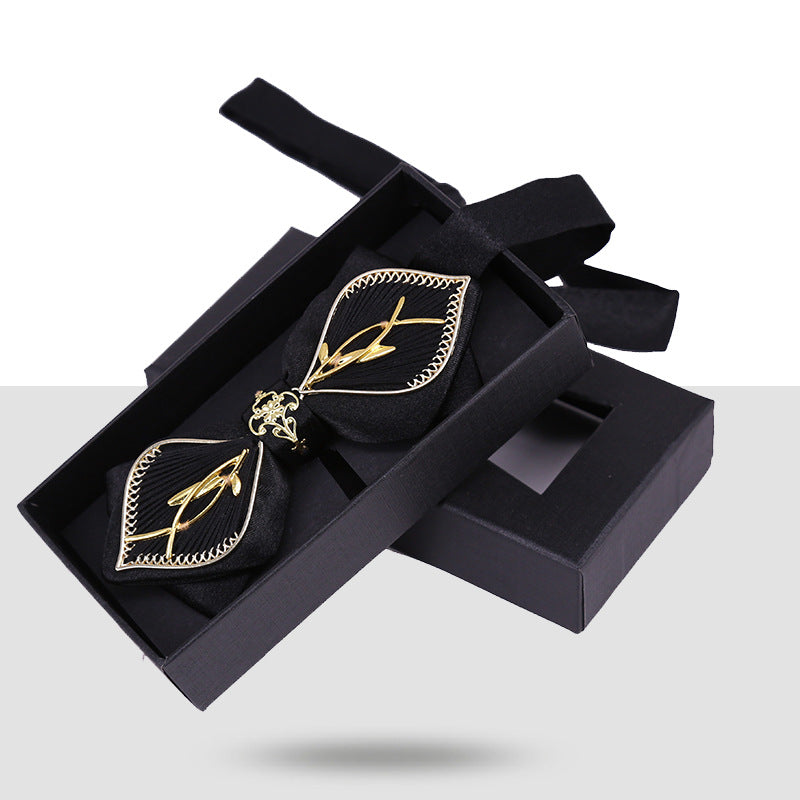 Bow Tie Male Wedding Wedding Groom Dragon and Phoenix Gown Xiuhe Navy Blue Chinese Style Metal Collar Flower Men's Bow