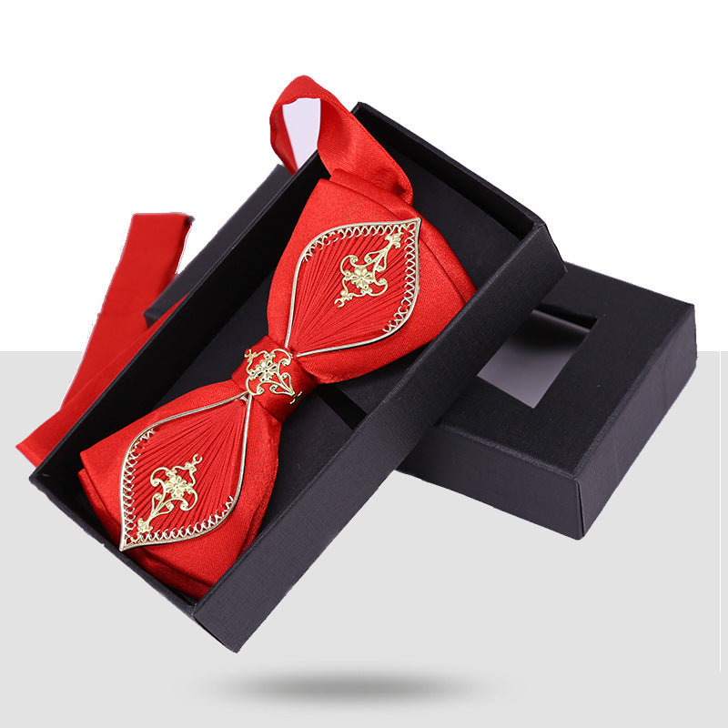 Bow Tie Male Wedding Wedding Groom Dragon and Phoenix Gown Xiuhe Navy Blue Chinese Style Metal Collar Flower Men's Bow