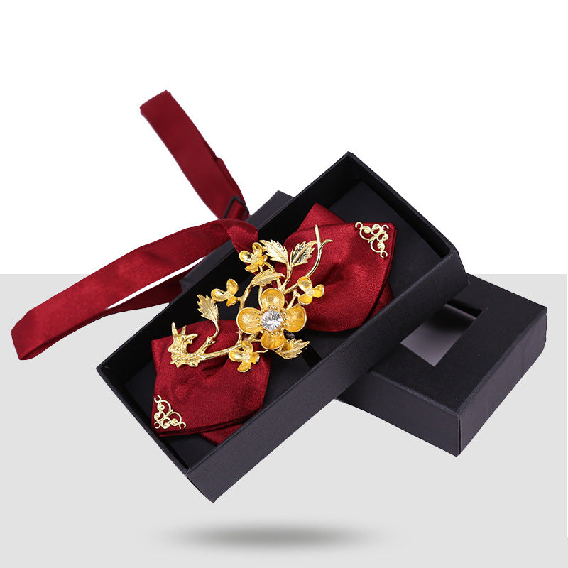 Bow Tie Male Wedding Wedding Groom Dragon and Phoenix Gown Xiuhe Navy Blue Chinese Style Metal Collar Flower Men's Bow