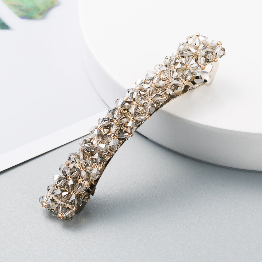 Korean version of Dongdaemun retro crystal beaded hair clip is simple and versatile, a word clip, a women's side clip, a spring clip, and a Korean hair ornament