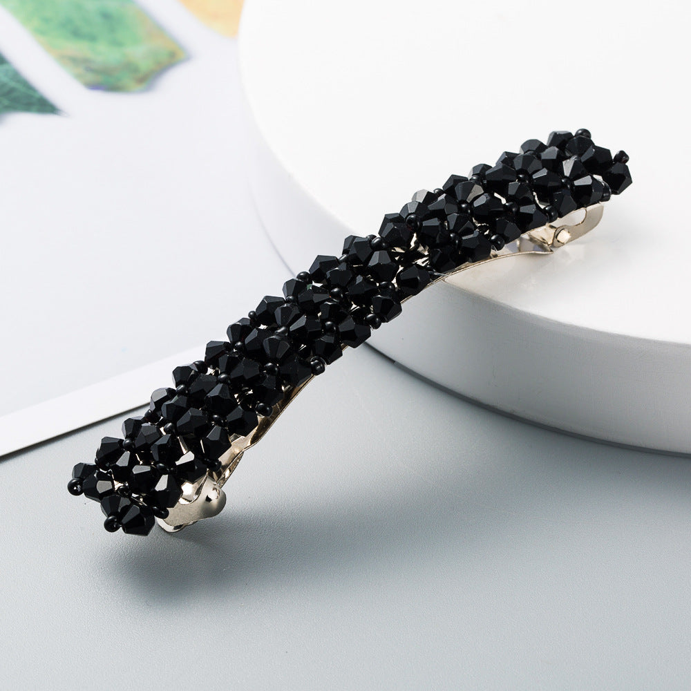 Korean version of Dongdaemun retro crystal beaded hair clip is simple and versatile, a word clip, a women's side clip, a spring clip, and a Korean hair ornament