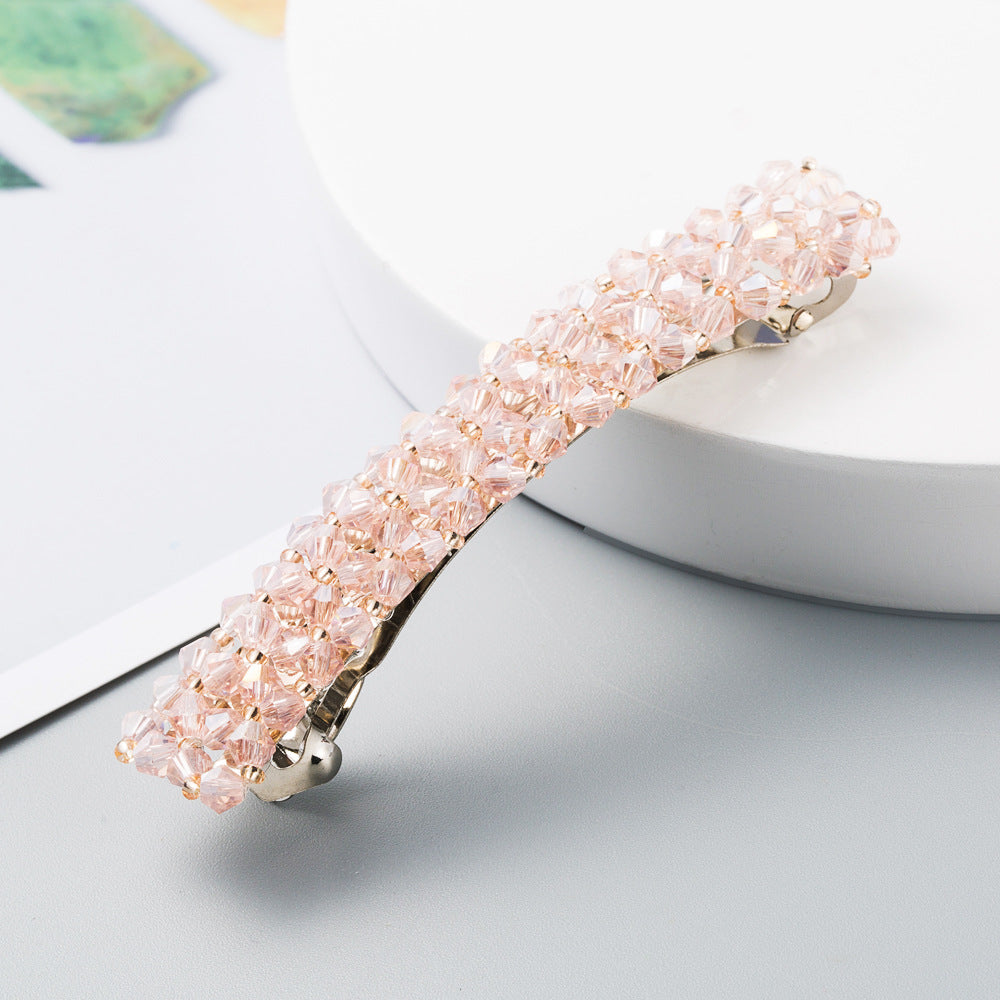 Korean version of Dongdaemun retro crystal beaded hair clip is simple and versatile, a word clip, a women's side clip, a spring clip, and a Korean hair ornament